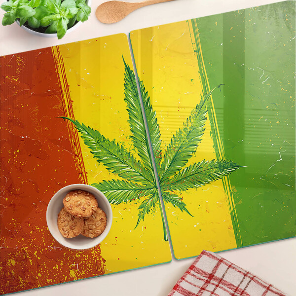 Edzett üveg vágódeszka Kannabiszlevél színes háttérrel