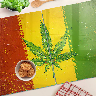 Edzett üveg vágódeszka Kannabiszlevél színes háttérrel