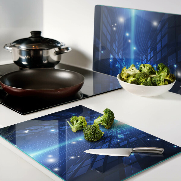 Edzett üveg vágódeszka Technológiai minta kék árnyalatokban