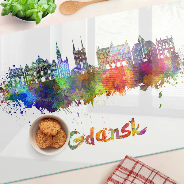 Üveg vágódeszka fényképpel Gdańsk akvarell színekkel