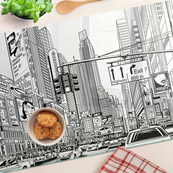 Üveg vágódeszka fényképpel New York képregény stílusban