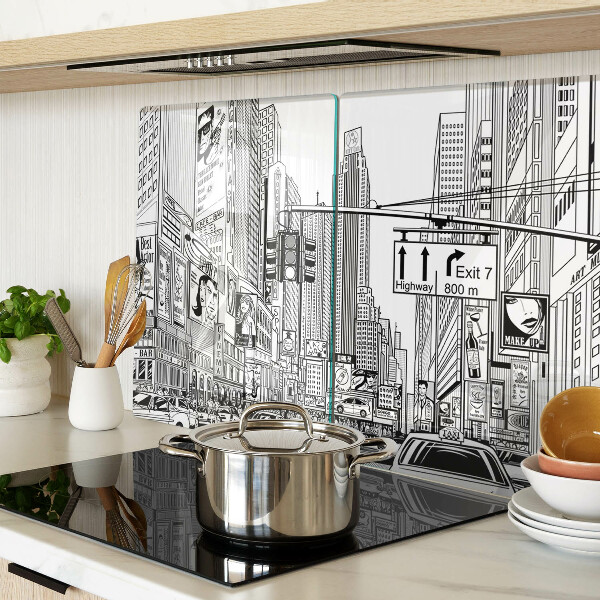 Üveg vágódeszka fényképpel New York képregény stílusban
