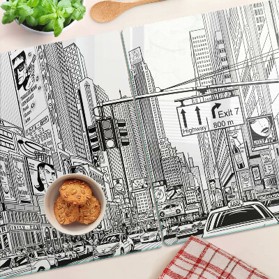 Üveg vágódeszka fényképpel New York képregény stílusban