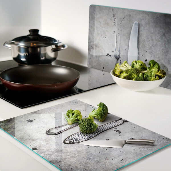 Üveg vágódeszka fényképpel Evőeszközök beton alapon
