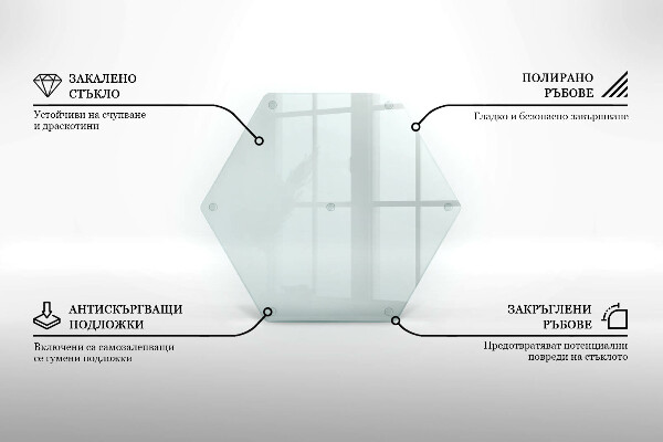 Üveg vágódeszka átlátszó, hatszög alakú kivitel