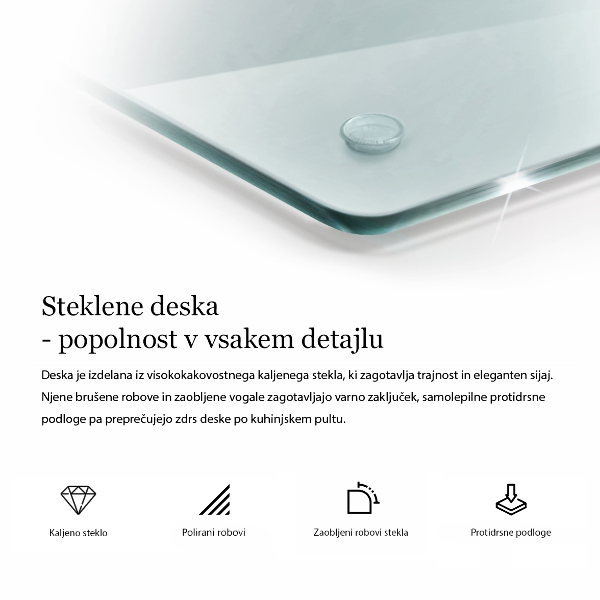 Üveg vágódeszka négyzetes alakú, átlátszó kivitelben