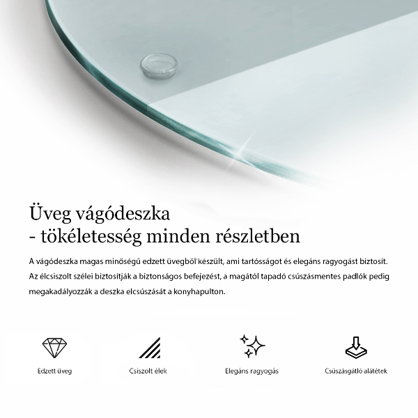 Edzett üveg vágódeszka átlátszó kerek