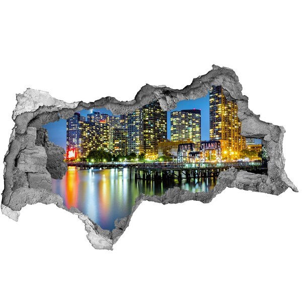 3d fali matrica lyuk a falban Kilátás a városra éjszaka