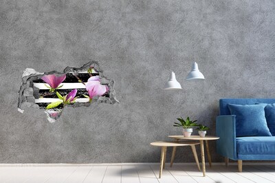 3d fali matrica lyuk a falban Virágok csíkos háttéren