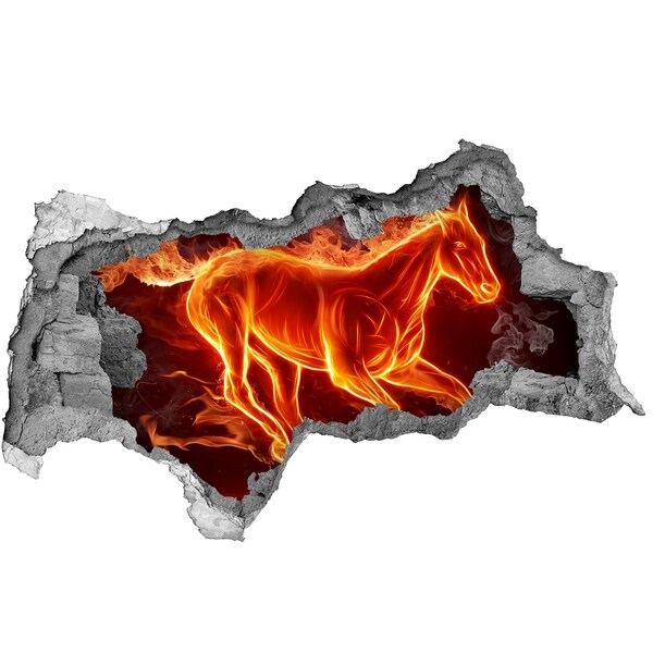 3d fali matrica lyuk a falban Égő ló egy lyukban a falban