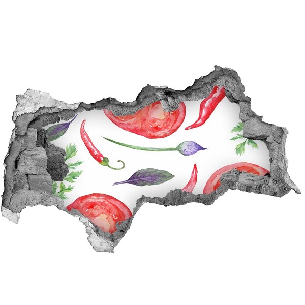 3d fali matrica lyuk a falban Gyümölcsök és zöldségek egy lyukban a falban