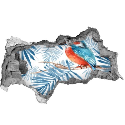 3d fali matrica lyuk a falban Trópusi madár a levelek között