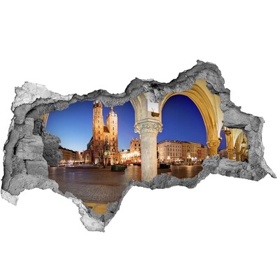 3d fali matrica lyuk a falban Krakkó főtere éjszaka