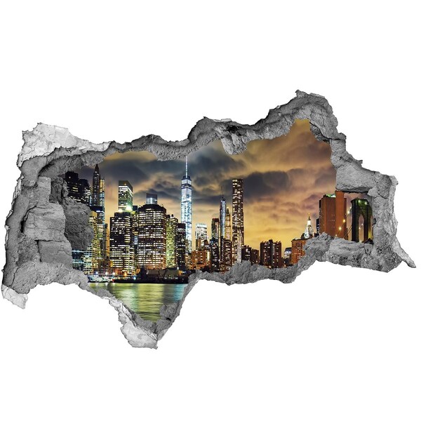 3d fali matrica lyuk a falban New York-i látkép éjszaka