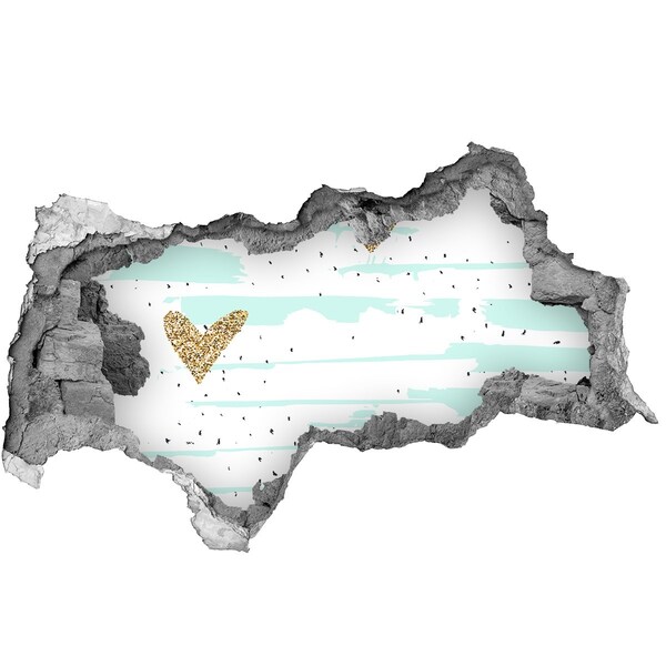 3d fali matrica lyuk a falban Arany szívek háttér