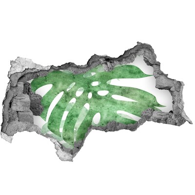 3d fali matrica lyuk a falban Zöld levél egy sérült falon