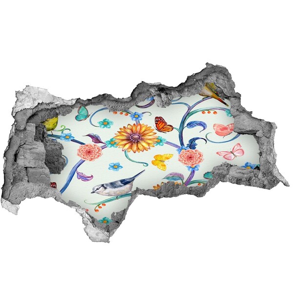 3d fali matrica lyuk a falban Virágok és madarak