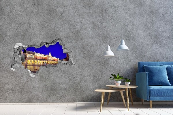 3d fali matrica lyuk a falban Krakkó főtere éjszaka