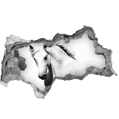 3d fali matrica lyuk a falban Fehér ló egy lyukban a falban