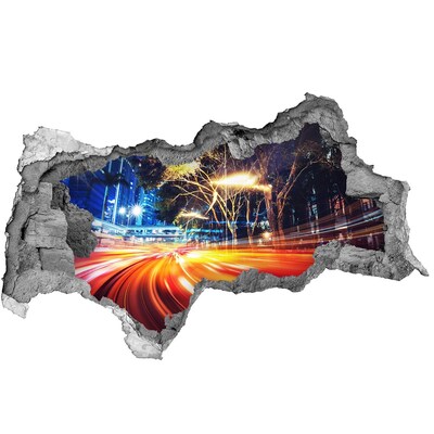 3d fali matrica lyuk a falban Egy éjszakai mozgásban lévő város
