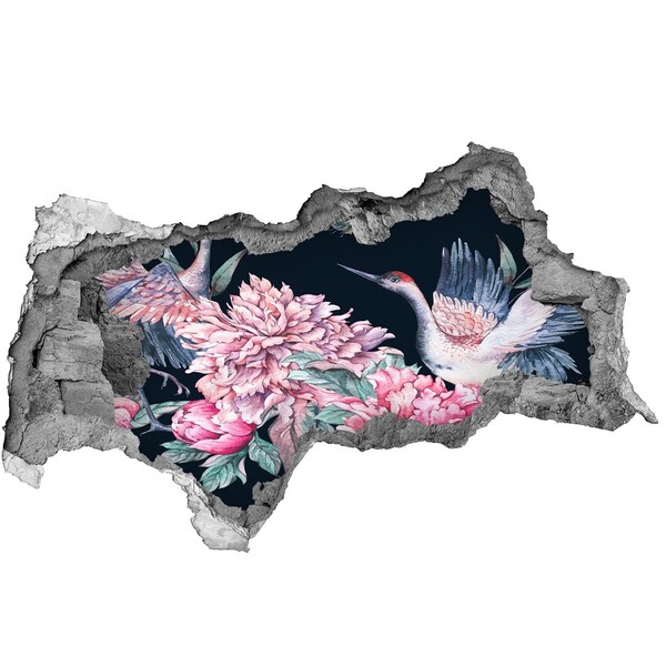 3d lyuk fal dekoráció Virágos jelenet madárral