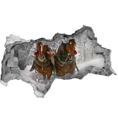 3d lyuk fal dekoráció Téli kirándulás lovakkal