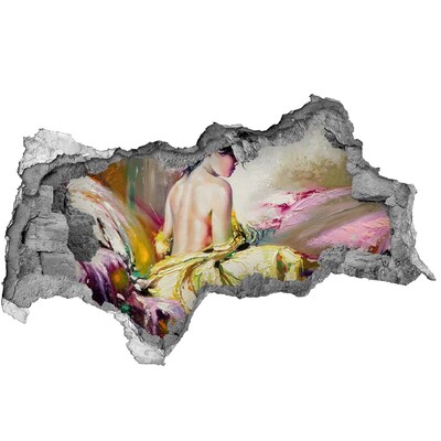 3d lyuk fal dekoráció Sárga ruhás nő