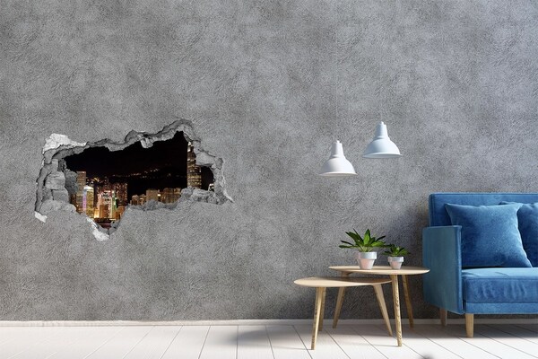 3d lyuk fal dekoráció Éjszakai panoráma a városra