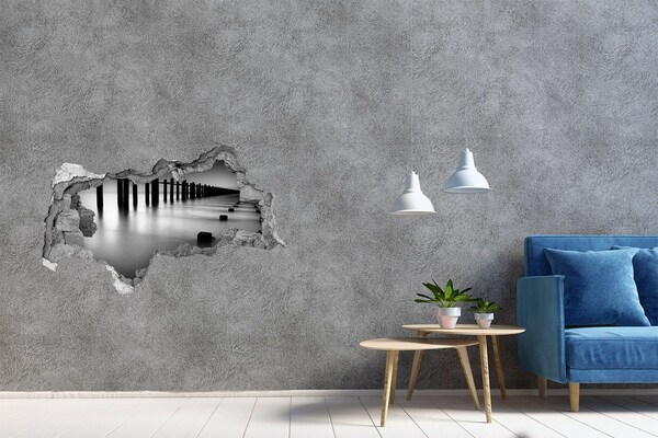 3d lyuk fal dekoráció Egy elsüllyedt móló monokróm környezetben