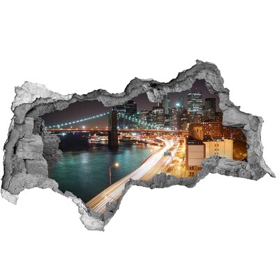 3d lyuk fal dekoráció New York látképe éjszaka