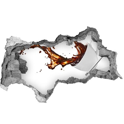 3d lyuk fal dekoráció Kávé ömlik ki egy lyukon keresztül a falon