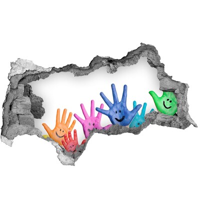 3d lyuk fal dekoráció Örömteli kezek a beton hátterében