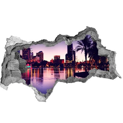 3d lyuk fal dekoráció Naplemente a város felett