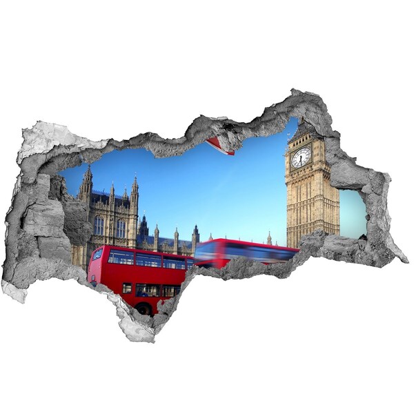 3d lyuk fal dekoráció London látképe egy piros busszal