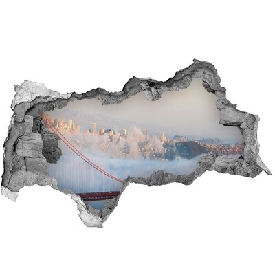 3d lyuk fal dekoráció Golden Gate híd a felhőkben