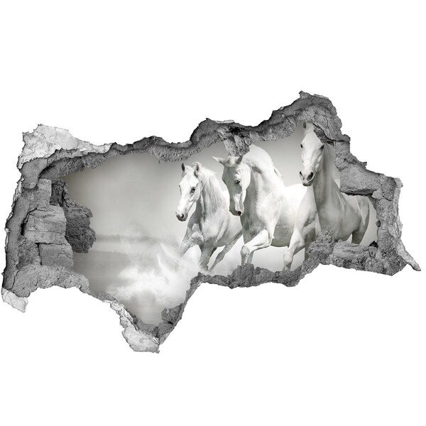 3d lyuk fal dekoráció Fehér lovak vágtatnak