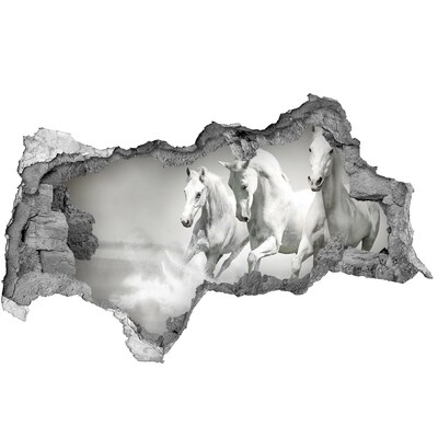 3d lyuk fal dekoráció Fehér lovak vágtatnak