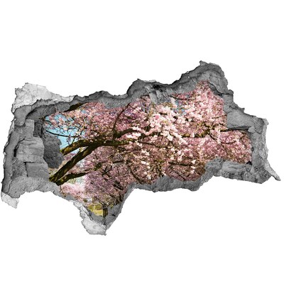 3d lyuk fal dekoráció Virágzó cseresznyefák a tavaszi parkban