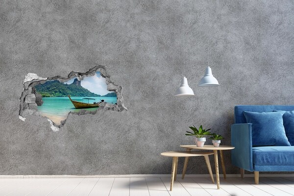 3d lyuk fal dekoráció Paradicsomi strand csónakkal