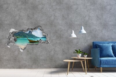 3d lyuk fal dekoráció Paradicsomi strand csónakkal
