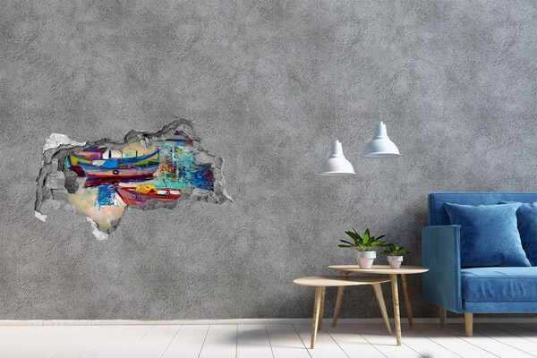 3d lyuk fal dekoráció Festői hajók a vízen