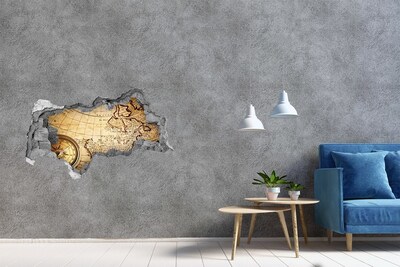 3d lyuk fal dekoráció Iránytű a térképen
