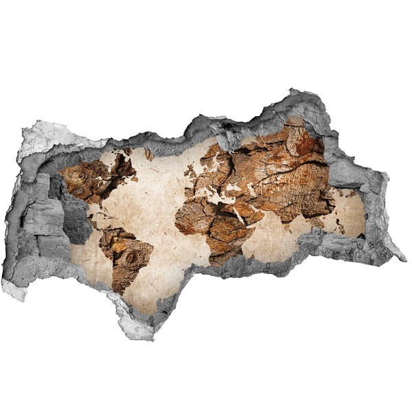 3d lyuk fal dekoráció Egy sérült fal világtérképpel