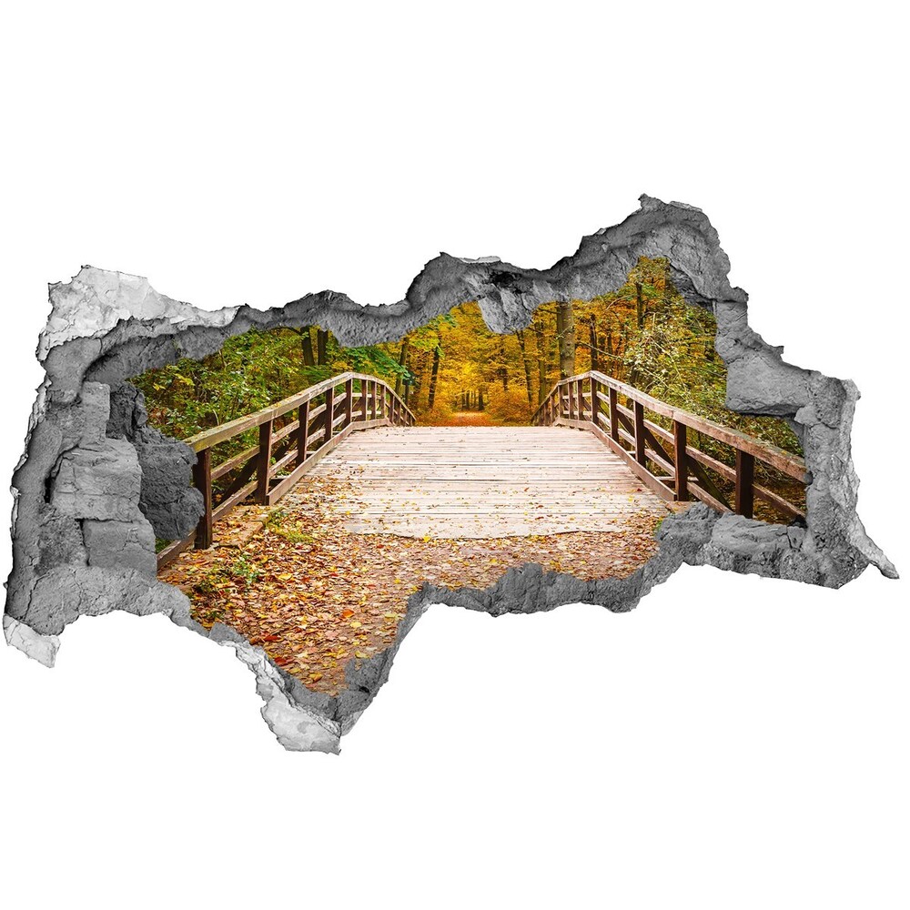 3d lyuk fal dekoráció Híd az őszi erdőben