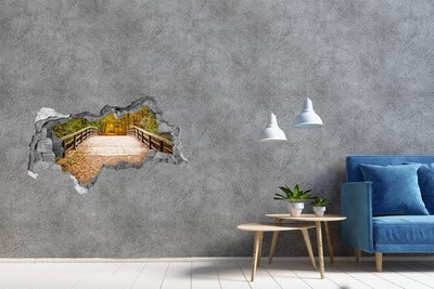 3d lyuk fal dekoráció Egy híd az őszi erdőben