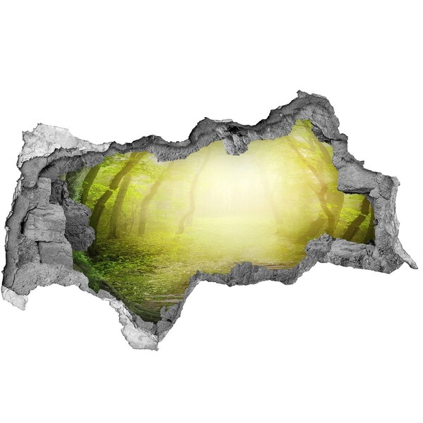 3d lyuk fal dekoráció Zöld erdő a nap sugaraiban