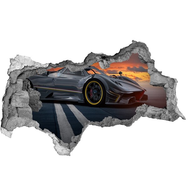 3d lyuk fal dekoráció Egy versenyautó a pályán
