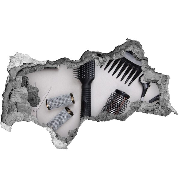 3d lyuk fal dekoráció Fodrászkellékek egy lyukban a falban