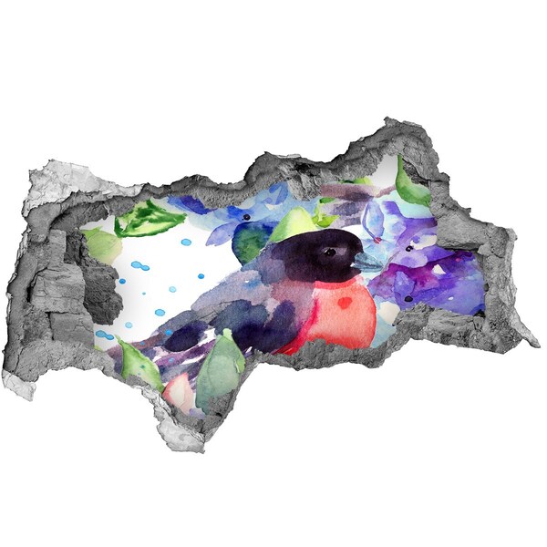 3d lyuk fal dekoráció Egy madár színes kompozícióban