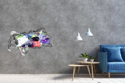 3d lyuk fal dekoráció Egy madár színes kompozícióban